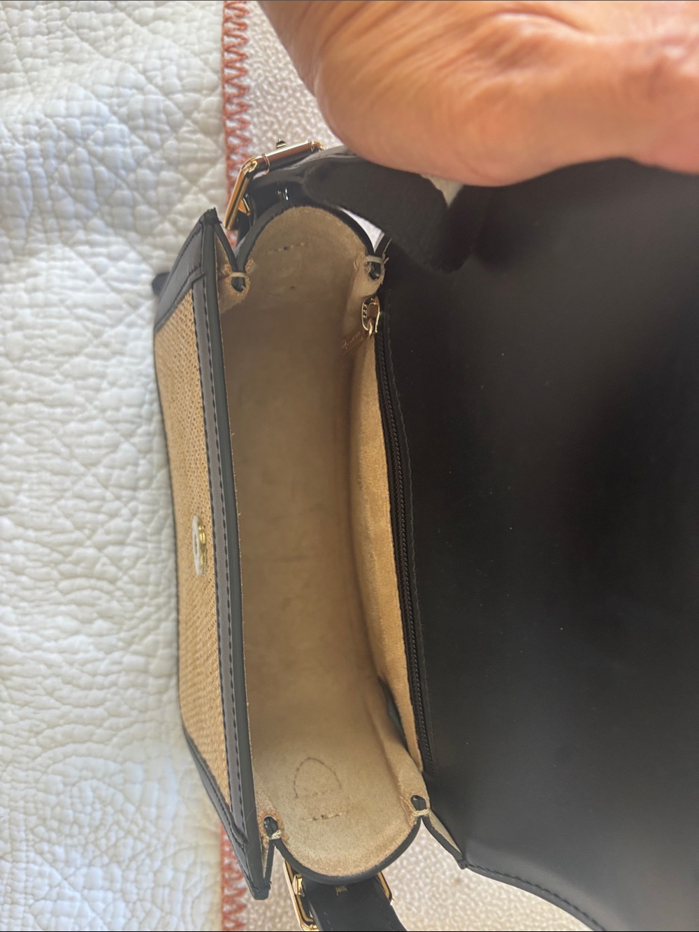 Longchamp Woven Straw Crossbody Bag with Black Trim and Gold Accent - Picture 6 of 12